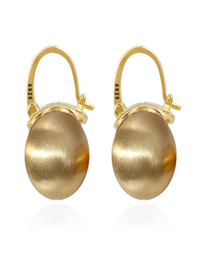 OwMell Elegant 925 Sterling Gold Pearl Drop Earrings Dangle Stud Gold Plated Earrings for Women Large Size 12mm - Brushed Gold - Image 1