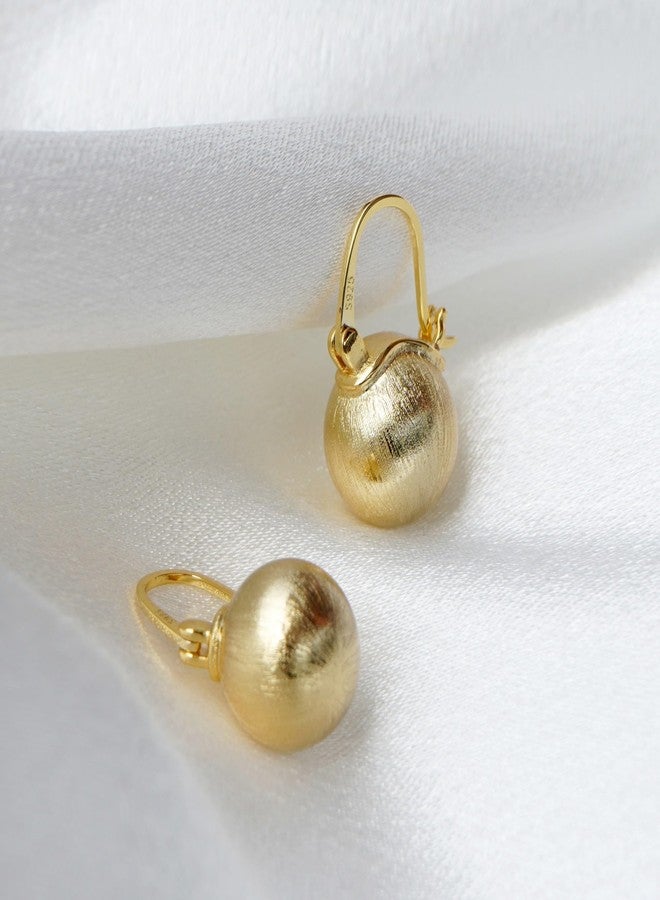 OwMell Elegant 925 Sterling Gold Pearl Drop Earrings Dangle Stud Gold Plated Earrings for Women Large Size 12mm - Brushed Gold - Image 4