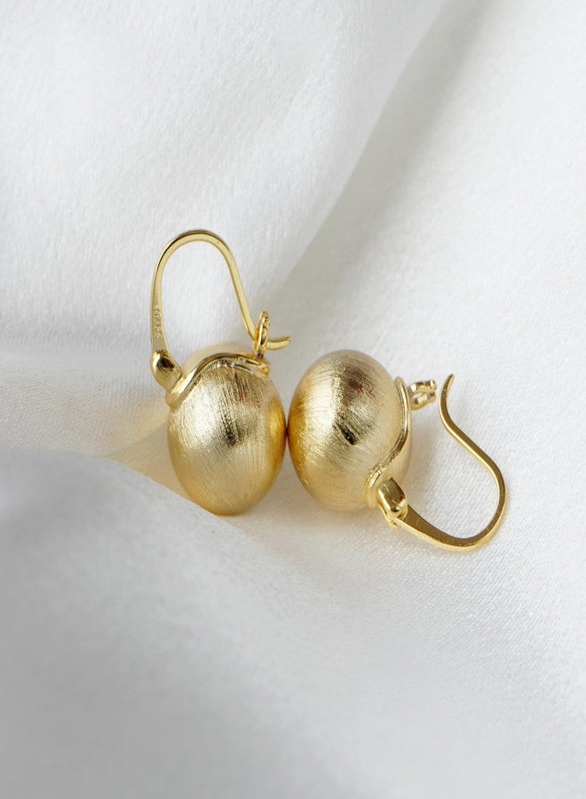 OwMell Elegant 925 Sterling Gold Pearl Drop Earrings Dangle Stud Gold Plated Earrings for Women Large Size 12mm - Brushed Gold - Image 5