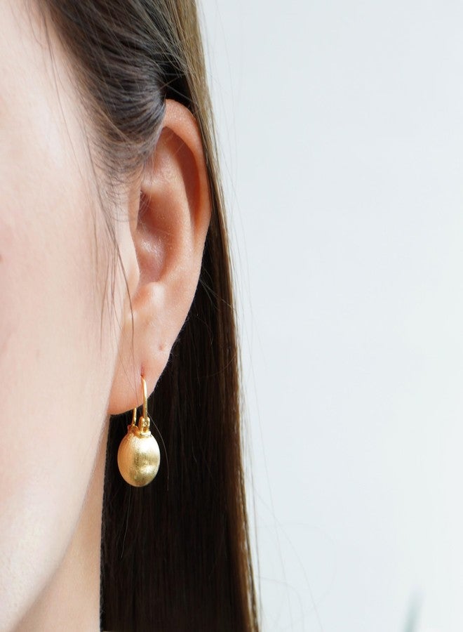 OwMell Elegant 925 Sterling Gold Pearl Drop Earrings Dangle Stud Gold Plated Earrings for Women Large Size 12mm - Brushed Gold - Image 3