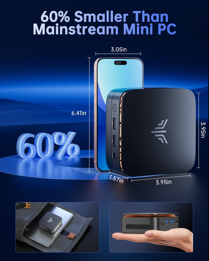 KAMRUI كمروى إيسينكس E1 N150 كمبيوتر مصغر، 16 جيجابايت DDR4 1 تيرابايت M.2 SSD كمبيوتر صغير، كمبيوتر مكتبي صغير مع إيثرنت، واي فاي، بلوتوث، يدعم عرض مزدوج بدقة 4K للأعمال، المنزل، المكتب - Image 5