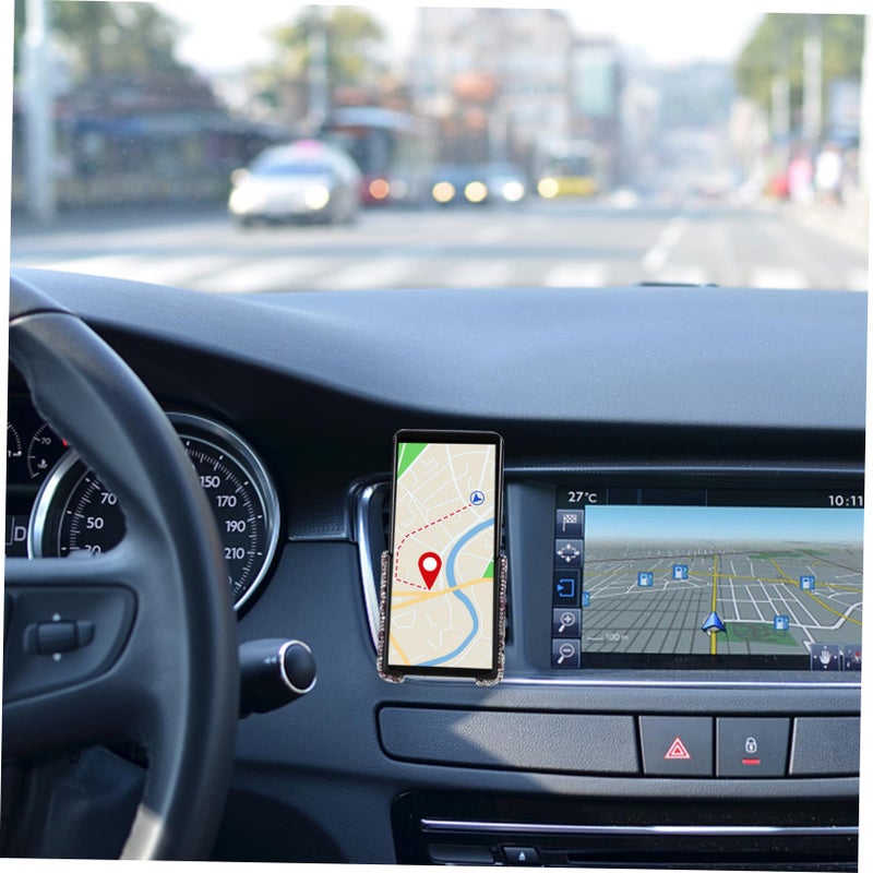 Adjustable Rhinestone Car Phone Holder For Women Air Vent Clip Stylish Gravity Design - Image 4