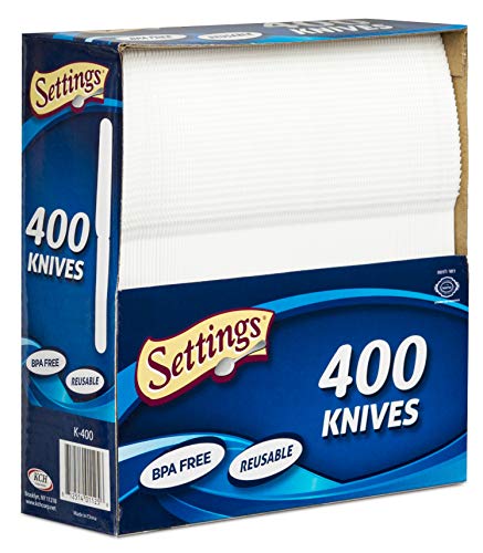 Settings Cutlery 400 Count Disposable Plastic White Knives - Image 1