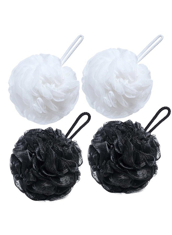 VANZAVANZU Bath Loofah Large 80g Shower Sponge Body Scrubber Mesh Pouf for Men and Women, Set of 4 (Black + White) - Image 1
