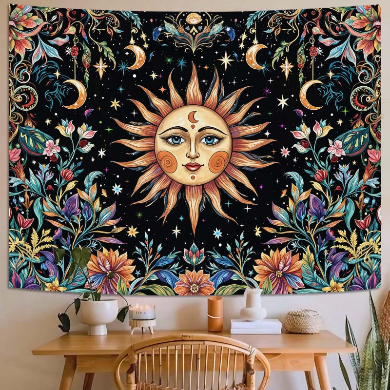 Aipon Sun and Moon Tapestry Hippie Boho Floral Wall Tapestry for Bedroom Aesthetic Colorful Flowers Vintage Celestial Botanical Plant Small Tapestries Wall Hanging for Living Room Dorm 48 x 36 Inch - Image 5