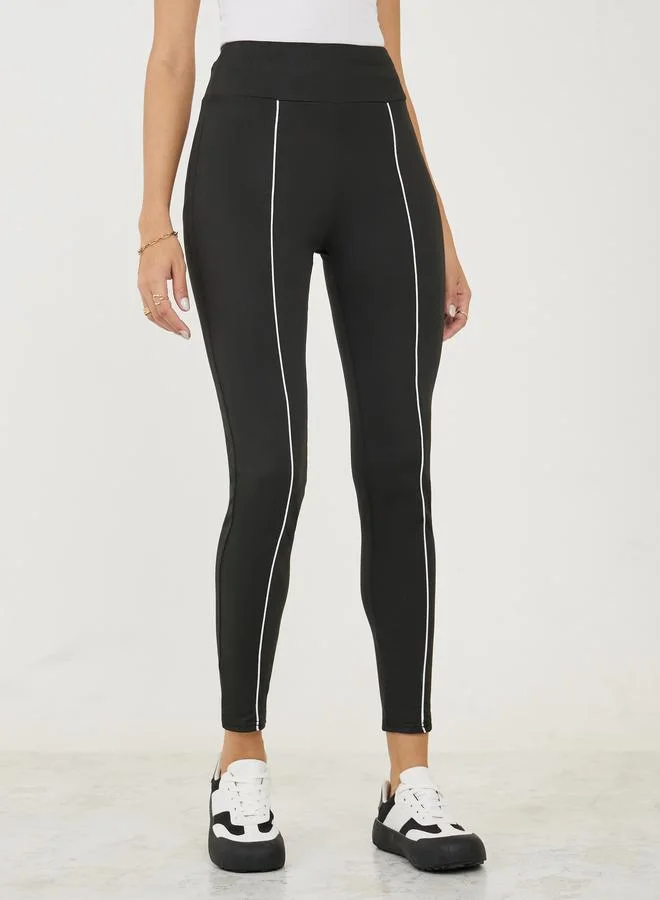 ستايلي Contrast Front Piping Ankle Length Leggings