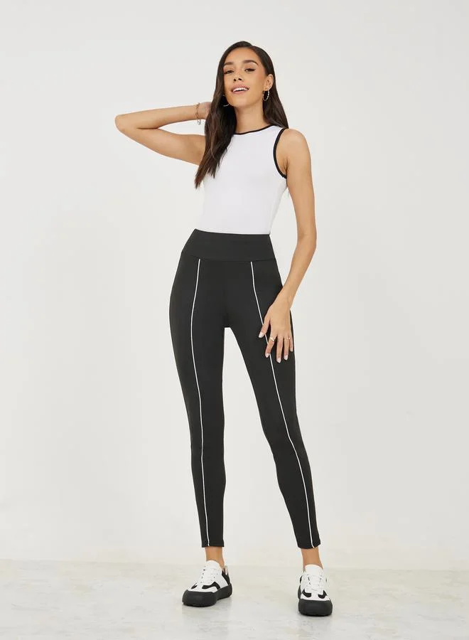 ستايلي Contrast Front Piping Ankle Length Leggings