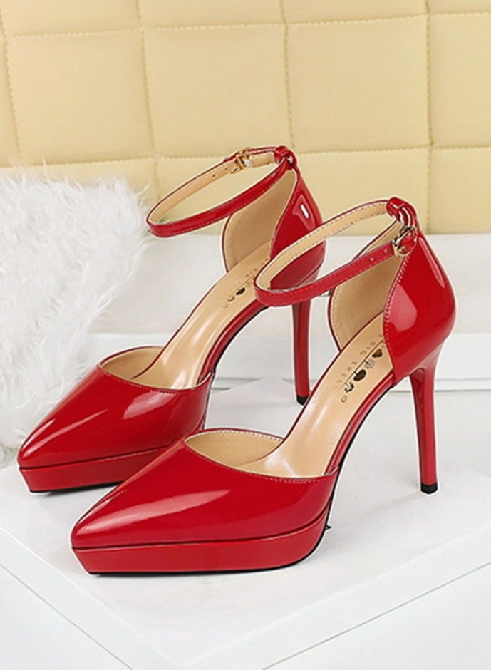 بيج تري مضخات منصة أنيقة للمرأة مغلقة إصبع القدم عالية الكعب الأحمر 10.5CM - Image 1