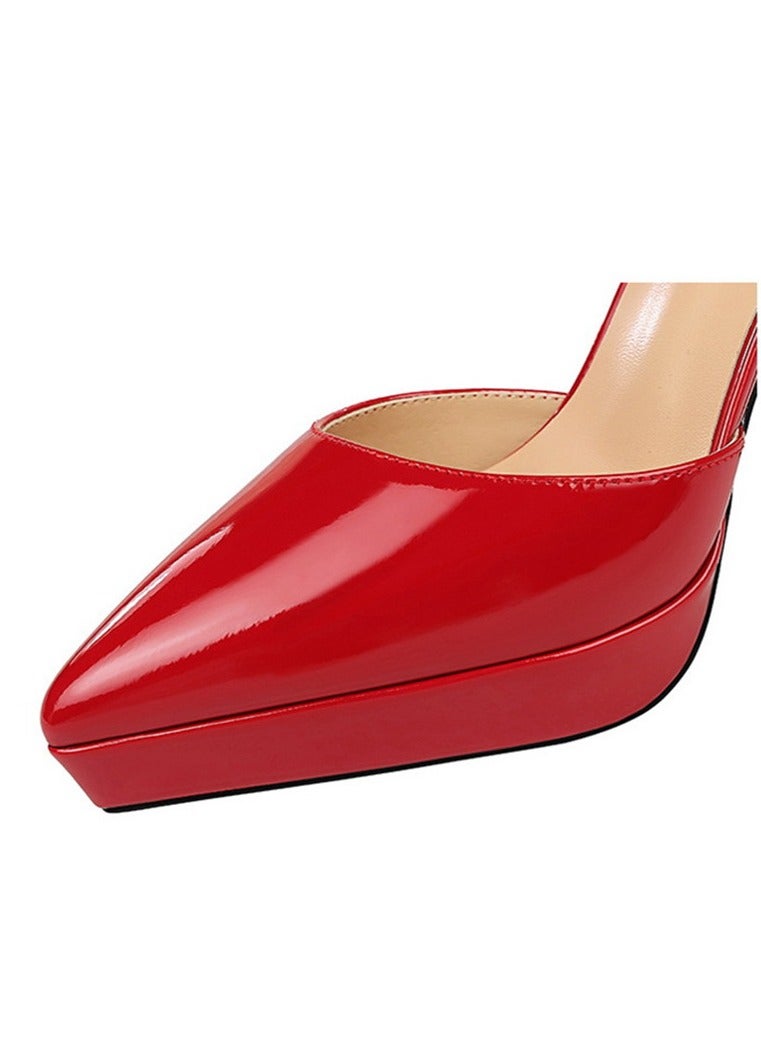 بيج تري مضخات منصة أنيقة للمرأة مغلقة إصبع القدم عالية الكعب الأحمر 10.5CM - Image 4