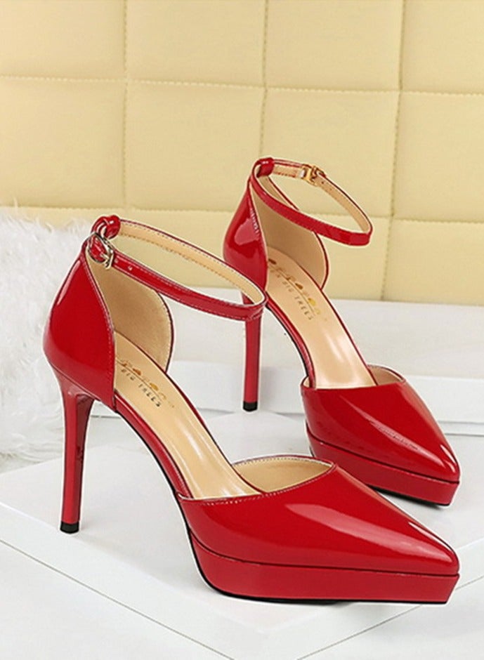 بيج تري مضخات منصة أنيقة للمرأة مغلقة إصبع القدم عالية الكعب الأحمر 10.5CM - Image 2