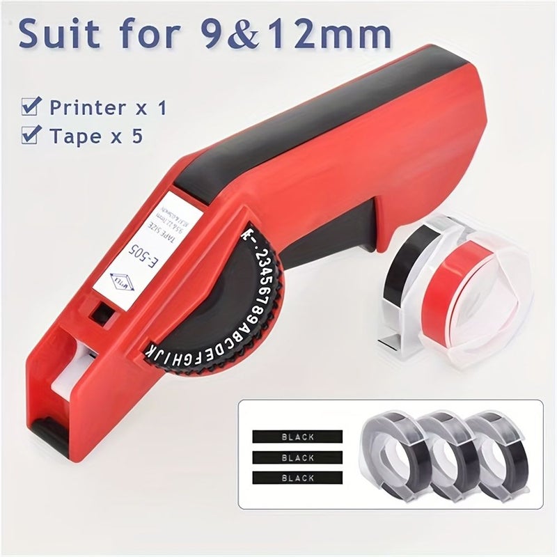 آلة صنع الملصقات اليدوية Red Motex E5500 لشريط DYMO ثلاثي الأبعاد البارز مقاس 9 و12 ملم - Image 1