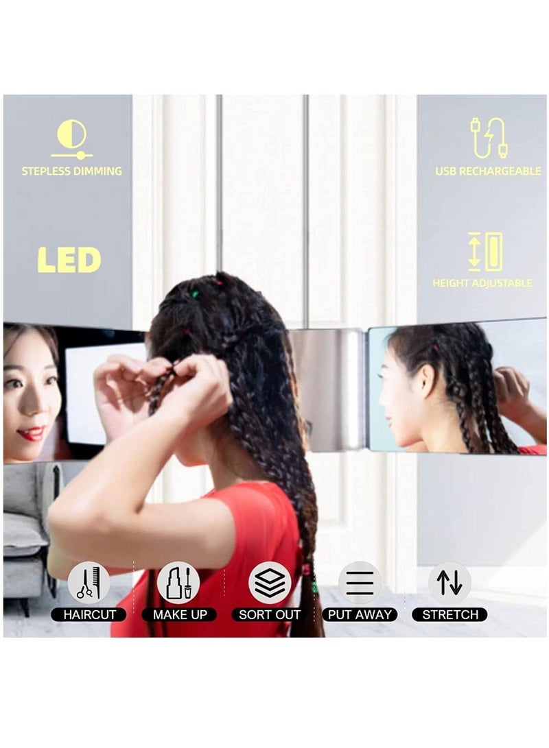 HOMESTAR 3 Way Barber Mirror, LED Self Cut 360° Mirror for Men, USB with Height-Adjustable Telescopic Hook, Suitable Haircut, Hairstyling, Shaving, Grooming, Hair Coloring and Makeup - Image 3