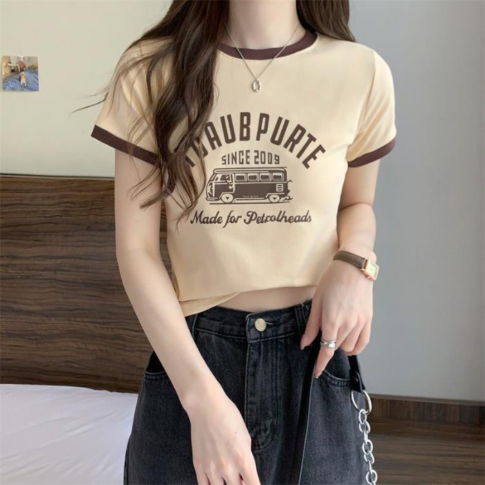 Milk Silk T-Shirt for Women Summer 2025 New Sweet Hottie Contrasting Color Round Neck Short Top Short-Sleeved T-Shirt for Women Trendy Export - Image 1