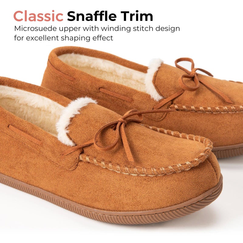 HomeTop Women's Moccasins House Slippers Memory Foam Soft Faux Fur Indoor Outdoor Shoes for Ladies Chestnut,8 US - Image 3