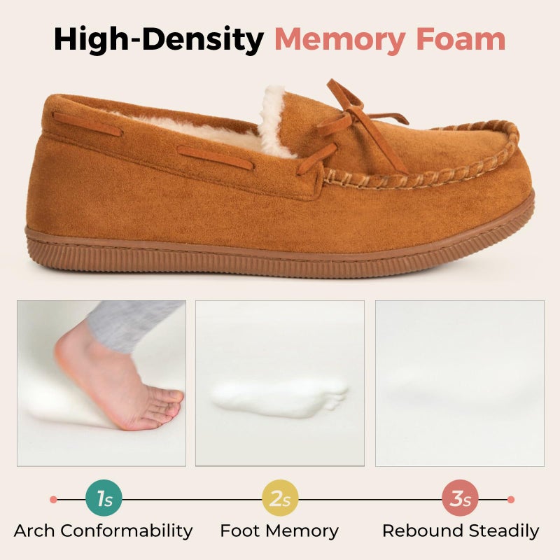 HomeTop Women's Moccasins House Slippers Memory Foam Soft Faux Fur Indoor Outdoor Shoes for Ladies Chestnut,8 US - Image 5