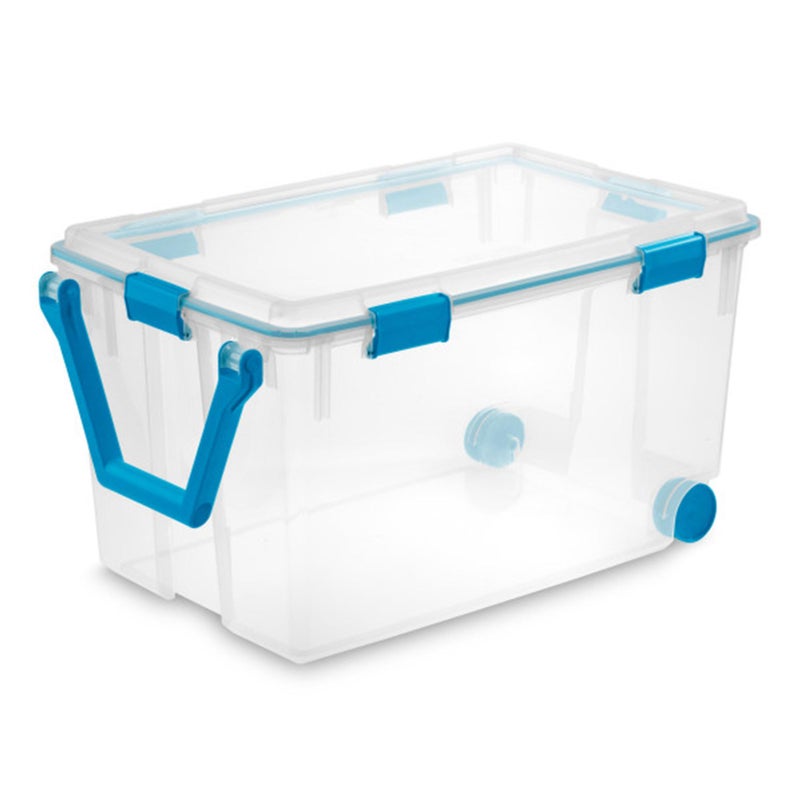Sterilite 120 Qt Wheeled Gasket Box, Stackable Storage Bin with Latching Lid, Handle and Tight Seal, Plastic Container with Clear Base and Lid, 1-Pack - Image 1