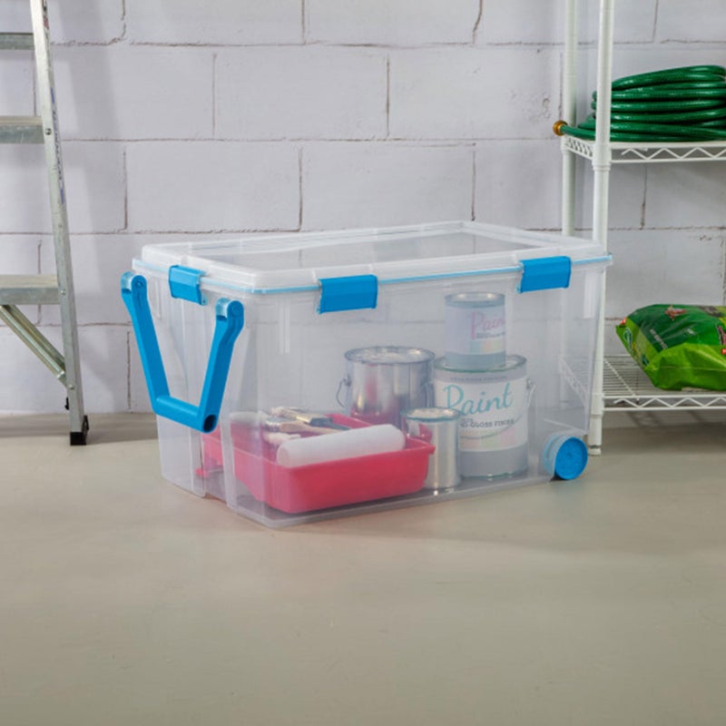 Sterilite 120 Qt Wheeled Gasket Box, Stackable Storage Bin with Latching Lid, Handle and Tight Seal, Plastic Container with Clear Base and Lid, 1-Pack - Image 4