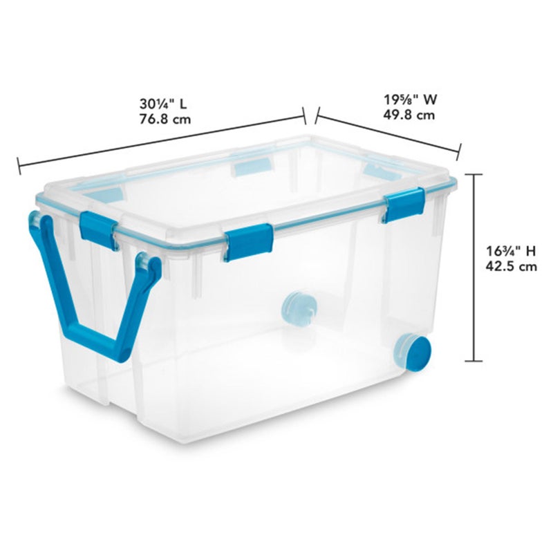 Sterilite 120 Qt Wheeled Gasket Box, Stackable Storage Bin with Latching Lid, Handle and Tight Seal, Plastic Container with Clear Base and Lid, 1-Pack - Image 3