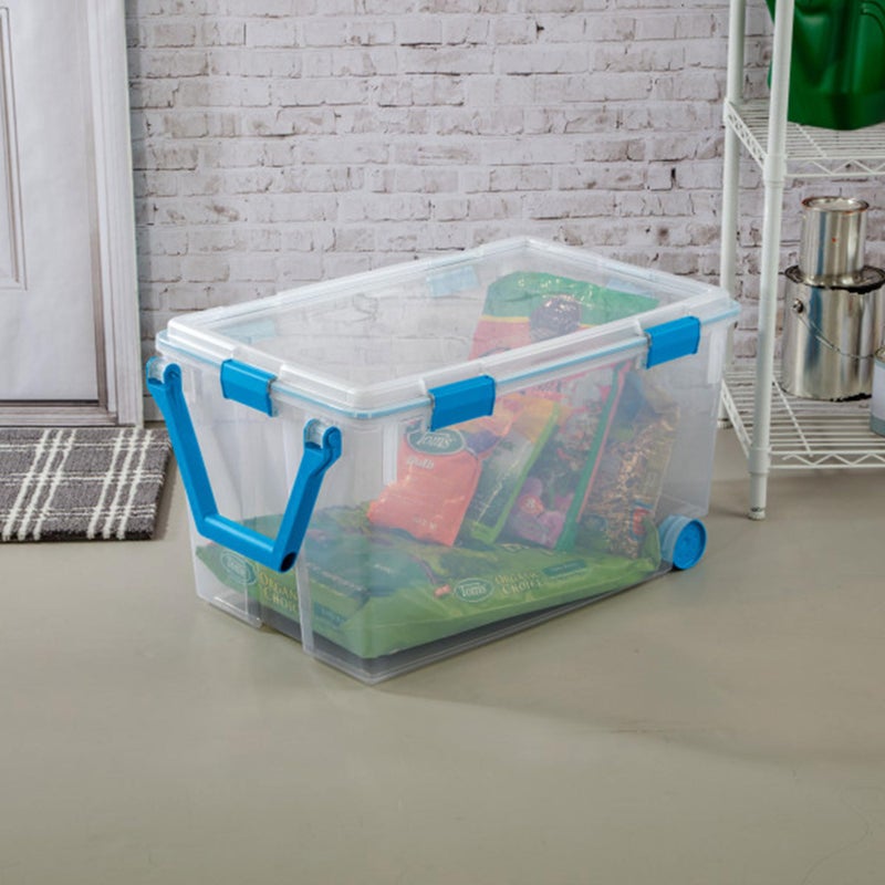 Sterilite 120 Qt Wheeled Gasket Box, Stackable Storage Bin with Latching Lid, Handle and Tight Seal, Plastic Container with Clear Base and Lid, 1-Pack - Image 5