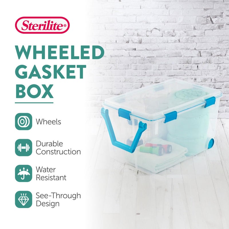 Sterilite 120 Qt Wheeled Gasket Box, Stackable Storage Bin with Latching Lid, Handle and Tight Seal, Plastic Container with Clear Base and Lid, 1-Pack - Image 2