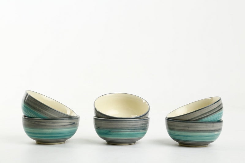 Caffeine Ceramic Handmade Sea Green Dining Bowl (Set of 6) - Image 2