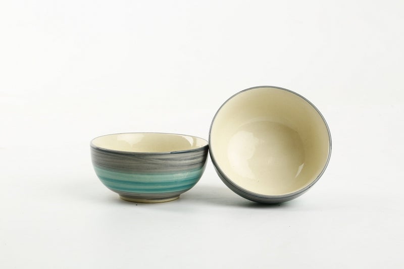 Caffeine Ceramic Handmade Sea Green Dining Bowl (Set of 6) - Image 4