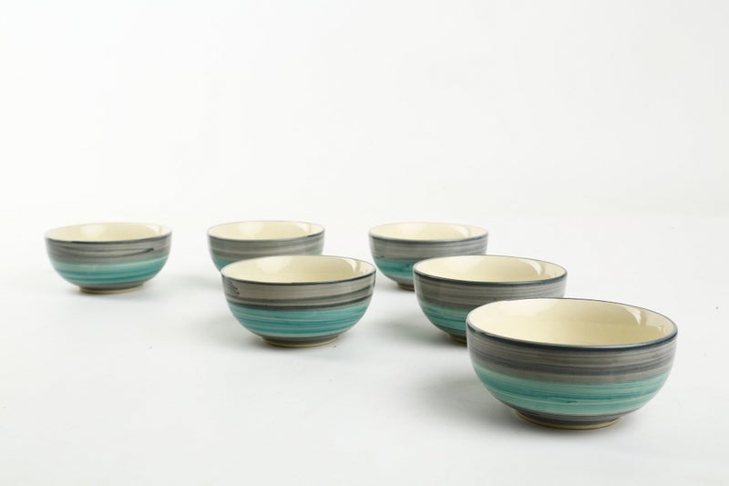Caffeine Ceramic Handmade Sea Green Dining Bowl (Set of 6) - Image 3