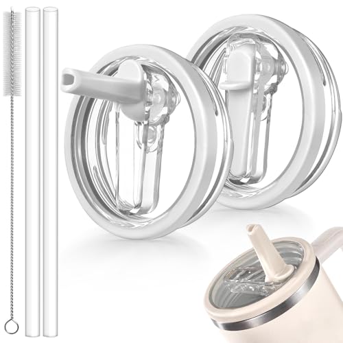 ANTAND 2 Pack 40 oz Leak Proof Lid Fit for Stanley Quencher H20 40oz Only Stanley Cup Accessories Flip Straw Lid Replacement 40 oz BPA Free Leakproof No Spill Tumbler Top Cover White White - Image 1