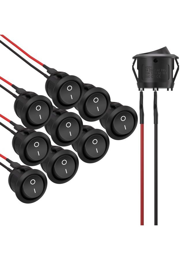 APIELE 10Pcs Rocker Switch ON Off KCD1 Mini Round Toggle Switch SPST 2Pin Snap-in Design Car Boat Automotive with Wires Pre-Wired AC 6A/250V 10A/125V 12VDC - Image 1