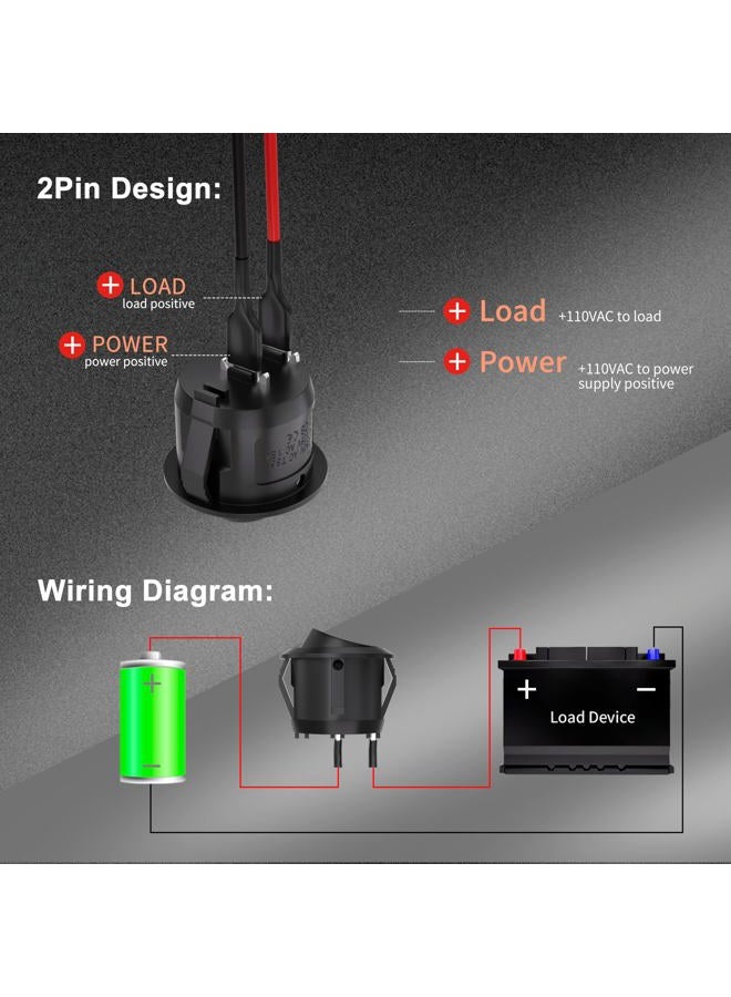 APIELE 10Pcs Rocker Switch ON Off KCD1 Mini Round Toggle Switch SPST 2Pin Snap-in Design Car Boat Automotive with Wires Pre-Wired AC 6A/250V 10A/125V 12VDC - Image 5