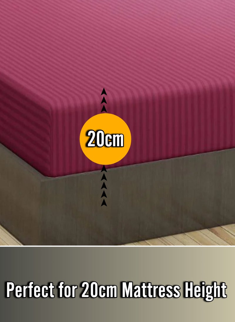 Blueberry Maroon Striped Bed Sheet Sets Cotton 3 Piece Set Deep Pocket 180x200+20cm - Image 2