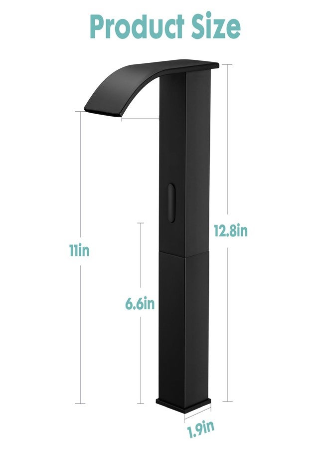 ZHIXINGKX Touchless Bathroom Sink Faucets for 1 Hole, Hands-Free Automatic Motion Sensor Faucets with Tall Body,Black Waterfall Sink Faucets for Bathroom (Tall Body, Black) - Image 3