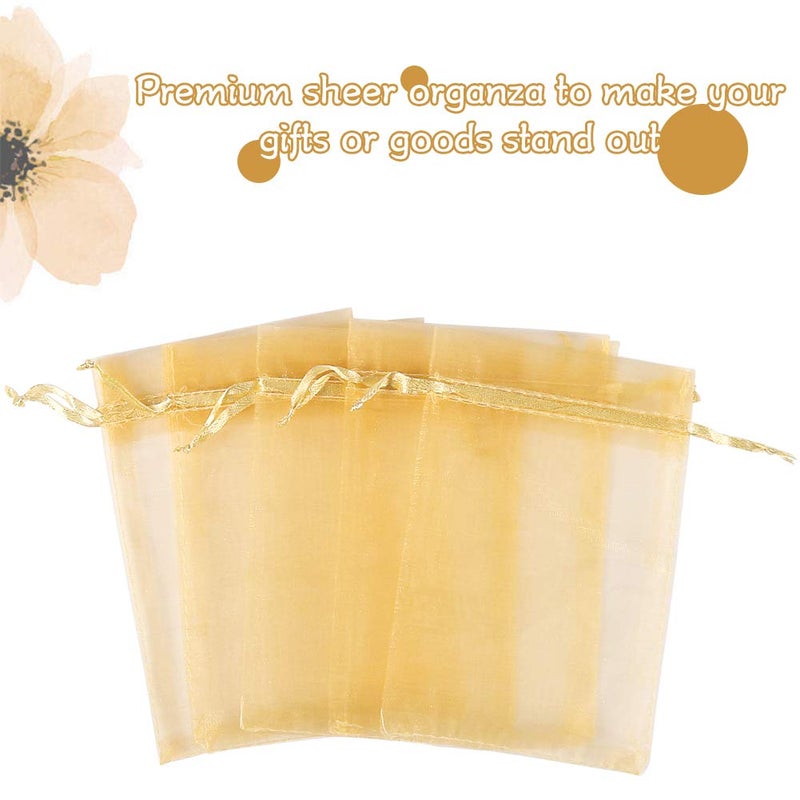 HRX Package 100pcs Gold Organza Gift Bags, 4 x 6 inch Candy Mesh Drawstring Favor Bags Jewelry Pouches for Christmas Wedding Party - Image 2