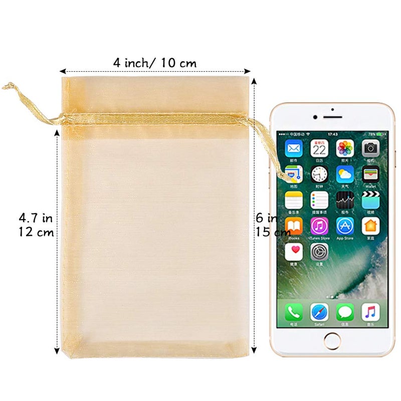 HRX Package 100pcs Gold Organza Gift Bags, 4 x 6 inch Candy Mesh Drawstring Favor Bags Jewelry Pouches for Christmas Wedding Party - Image 4