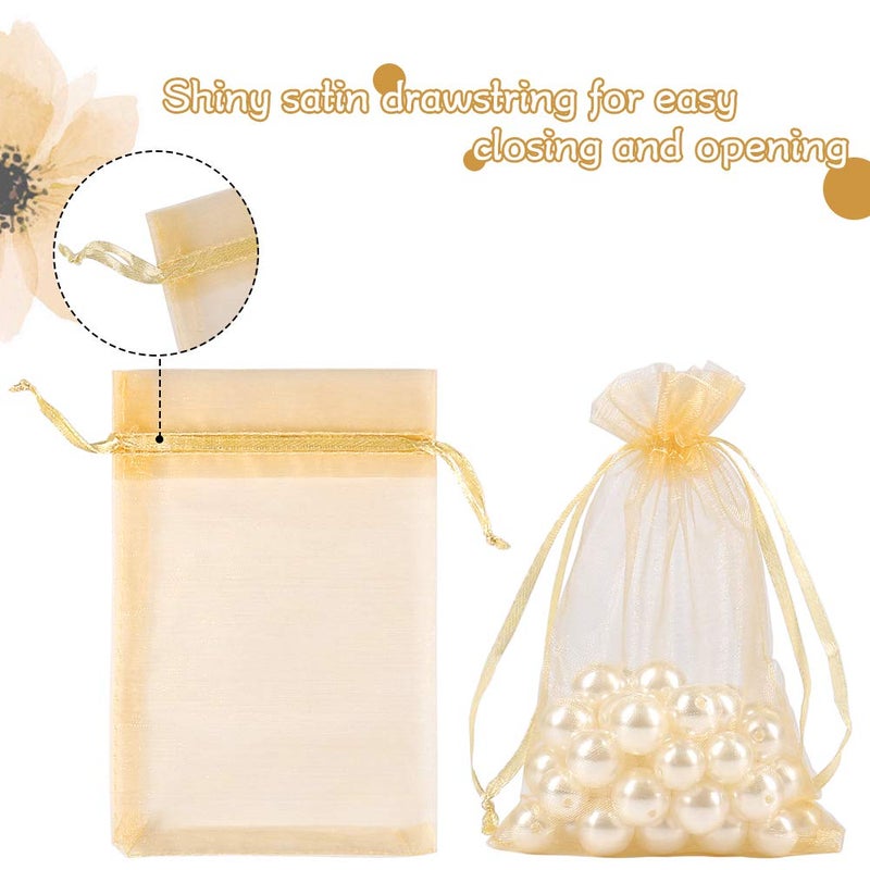 HRX Package 100pcs Gold Organza Gift Bags, 4 x 6 inch Candy Mesh Drawstring Favor Bags Jewelry Pouches for Christmas Wedding Party - Image 3