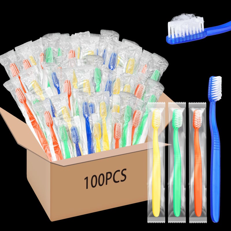 Ziliny 100 Pcs Prepasted Disposable Toothbrushes Bulk Individually Wrapped Pre Pasted Soft Bristle Set Travel Colorful Toothbrushes for Homeless Gift Hotel Camping Travel - Image 1