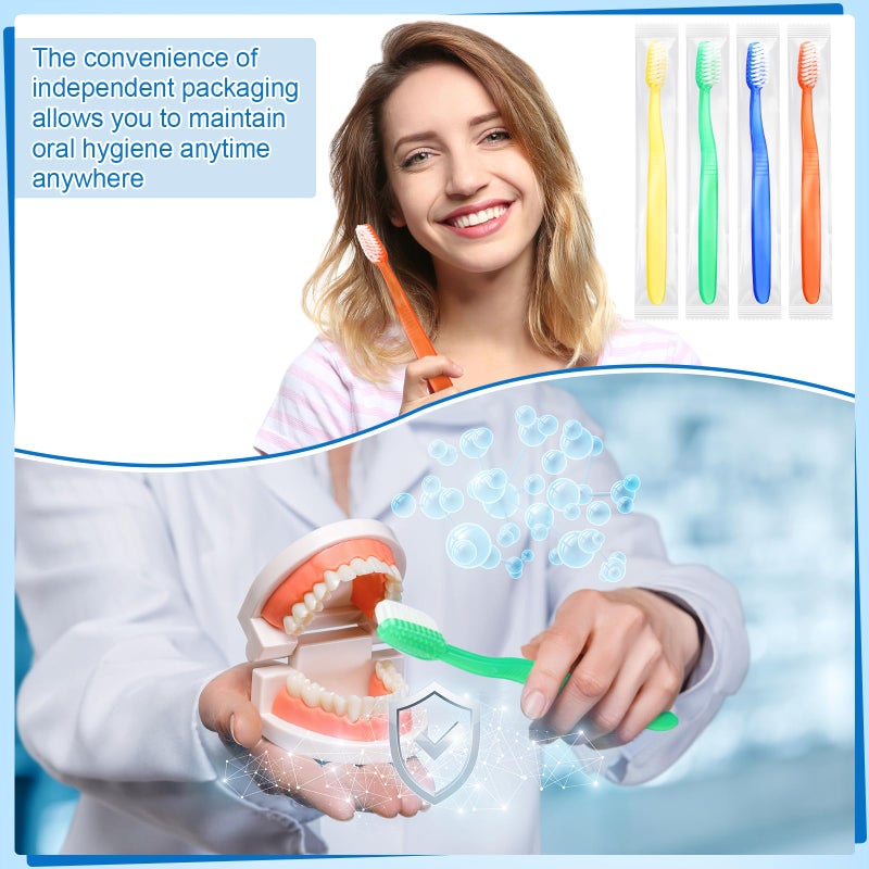 Ziliny 100 Pcs Prepasted Disposable Toothbrushes Bulk Individually Wrapped Pre Pasted Soft Bristle Set Travel Colorful Toothbrushes for Homeless Gift Hotel Camping Travel - Image 4
