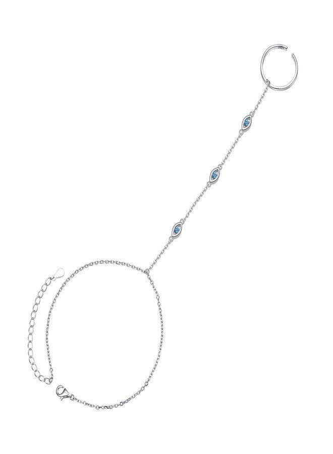 ALPHM S925 Sterling Silver Finger Ring Evil Eye Bracelet Hand Harness Attached Adjustable Chain Set for Women Jewelry - Image 1