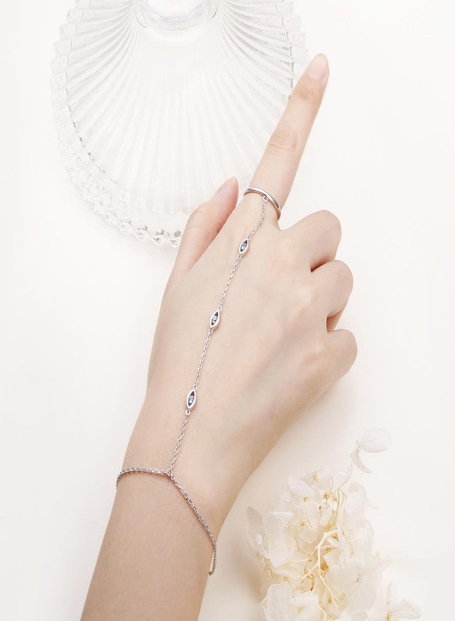 ALPHM S925 Sterling Silver Finger Ring Evil Eye Bracelet Hand Harness Attached Adjustable Chain Set for Women Jewelry - Image 2