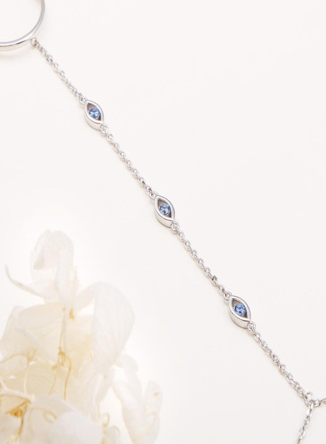 ALPHM S925 Sterling Silver Finger Ring Evil Eye Bracelet Hand Harness Attached Adjustable Chain Set for Women Jewelry - Image 5