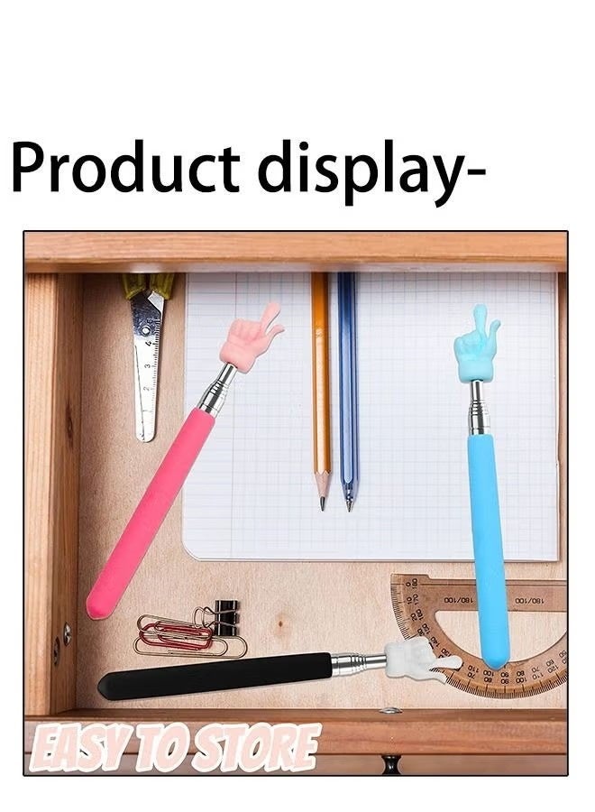 3 Pcs Telescopic Teachers Hand Pointer, Extendable Finger Pointer Stick, Mini Retractable Classroom Pointer, Teaching Pointer Presenter Whiteboard Pointer, Classroom Supplies (Black, Pink, Blue) - Image 5