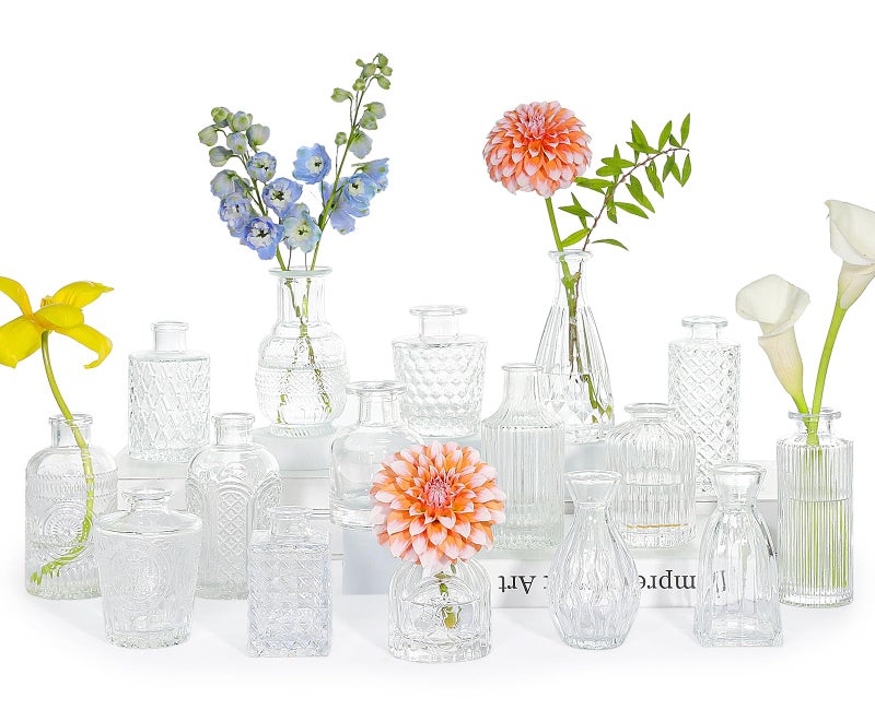 SUPMIND 16pcs Glass Bud Vase Set, Small Clear Flower Vases for Centerpieces in Bulk, Cute Mini Vintage Vase for Wedding, Home Decor, Table Decoration - Image 1