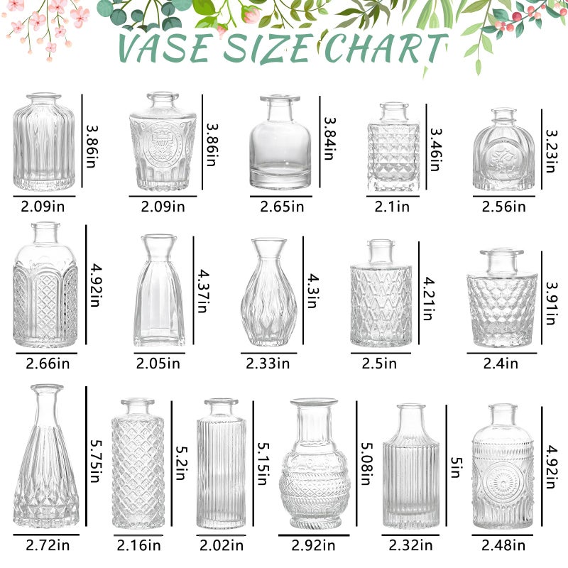 SUPMIND 16pcs Glass Bud Vase Set, Small Clear Flower Vases for Centerpieces in Bulk, Cute Mini Vintage Vase for Wedding, Home Decor, Table Decoration - Image 2