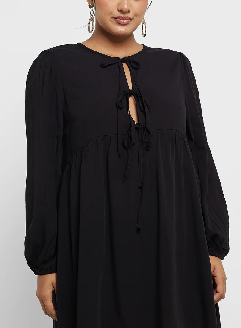 Ginger Plus Tie-Neck Babydoll Dress