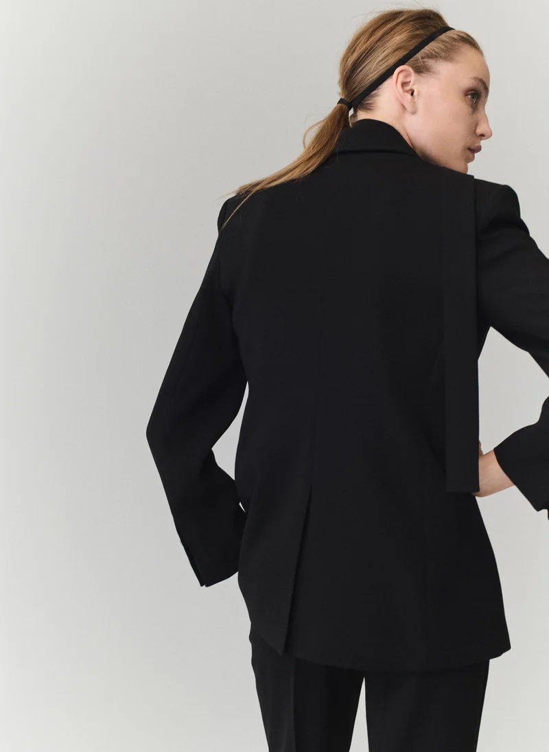 Mango Double-Breasted Belted Suit Blazer