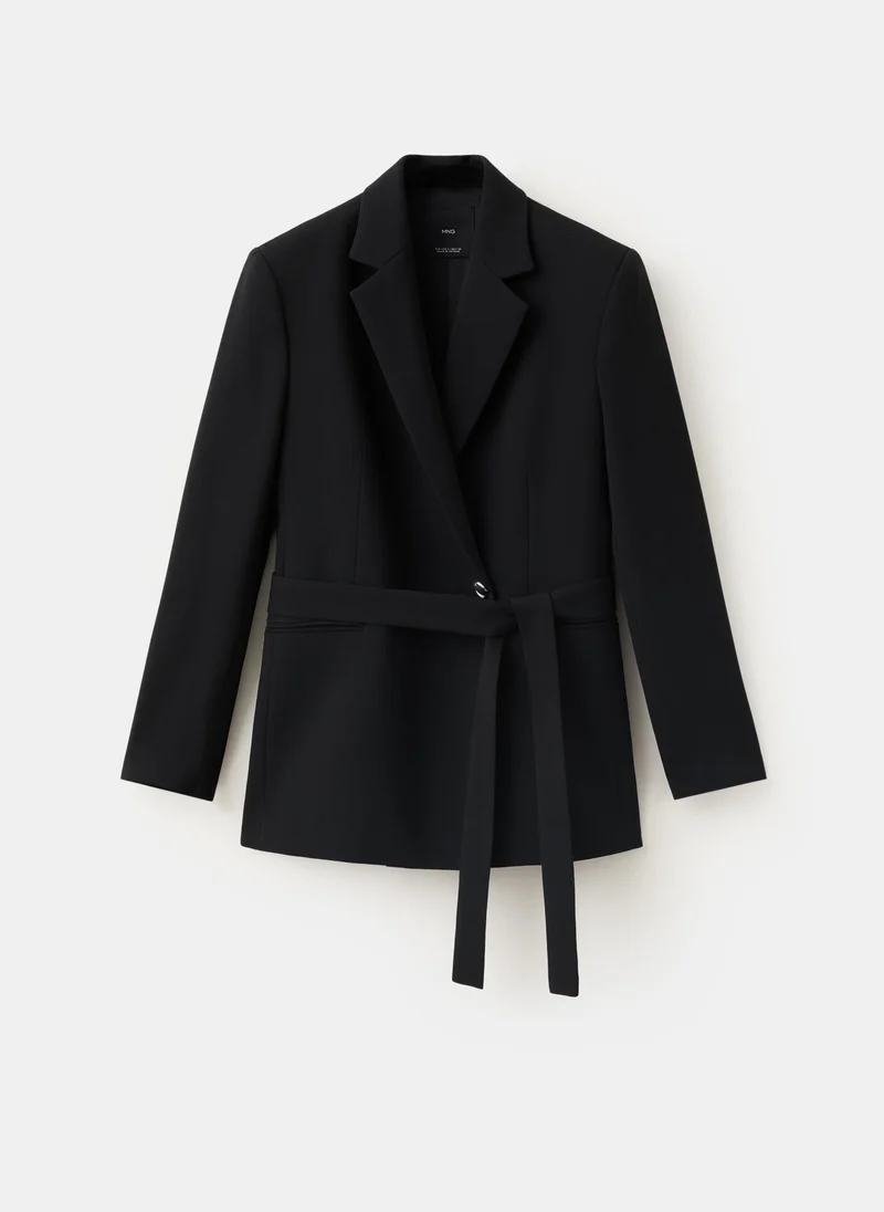 Mango 99-NEGRO Double-Breasted Belted Suit Blazer for Women | Best Price UAE
