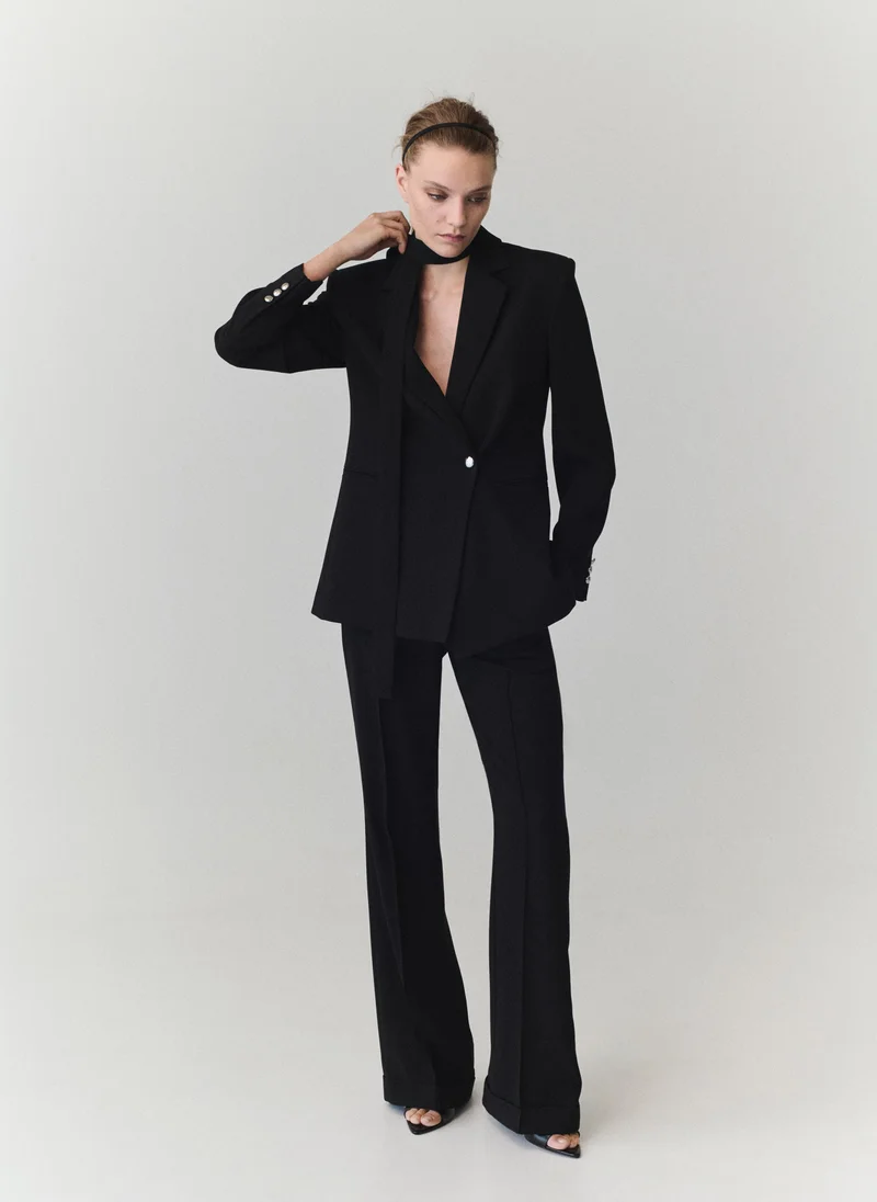 Mango 99-NEGRO Double-Breasted Belted Suit Blazer for Women | Best Price UAE