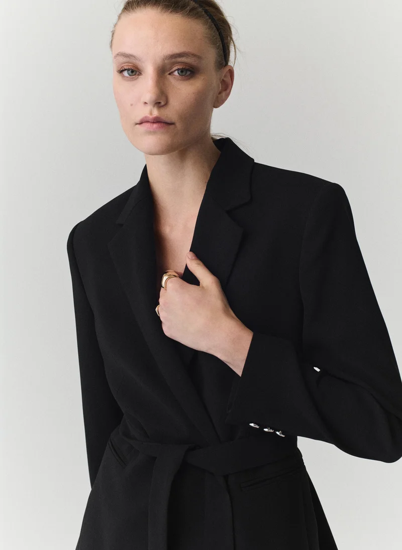 Mango 99-NEGRO Double-Breasted Belted Suit Blazer for Women | Best Price UAE