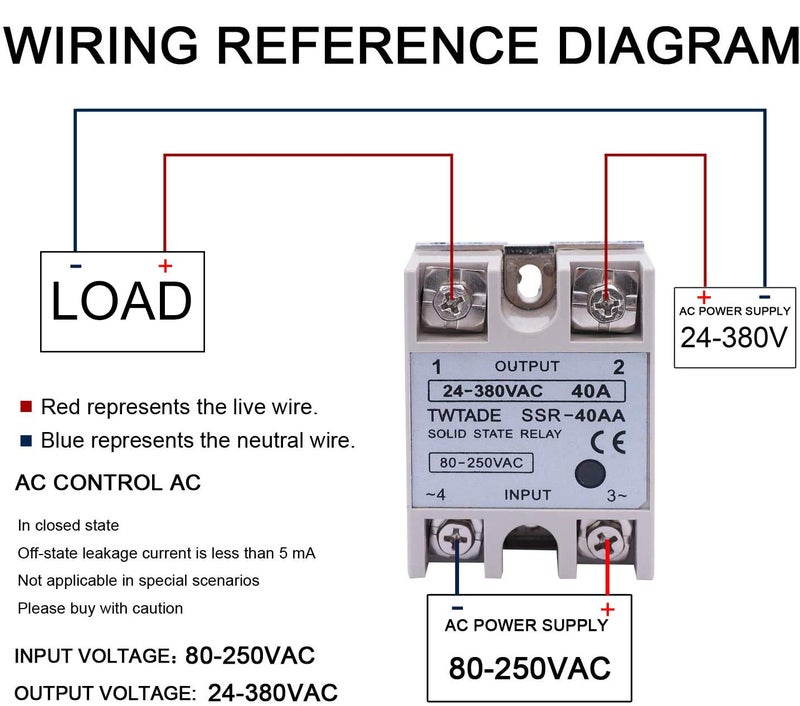 TWTADE SSR-40 AA 40A AC 80-250V to AC 24V-380V SSR Solid State Relay + Heat Sink - Image 2