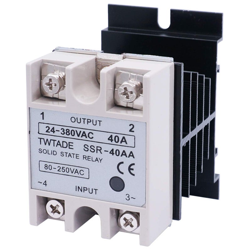 TWTADE SSR-40 AA 40A AC 80-250V to AC 24V-380V SSR Solid State Relay + Heat Sink - Image 1